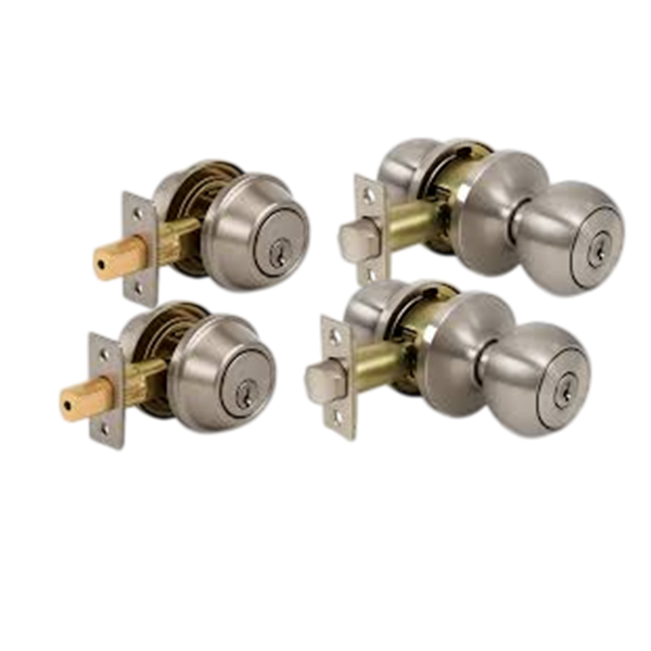 Nickel Entry Door Knob and Single Cylinder Deadbolt Combo
